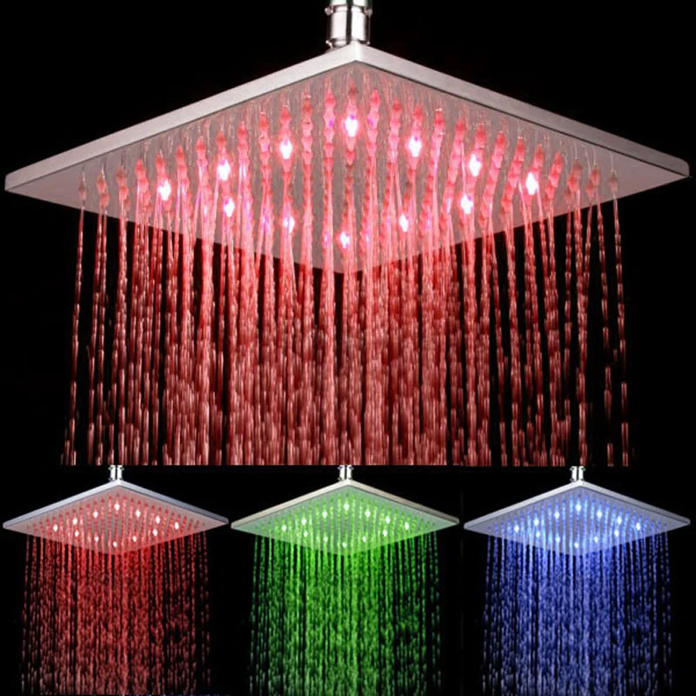 Brushed Nickel LED 16" Brass Shower Head Ceiling Wall Mount Top Sprayer