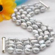4row 7." 9- 11 мм серый барокко пресноводные культивированный жемчуг браслет AASNoble стиль естественно прекрасно jewe быстрая