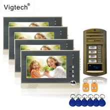 Vigtech 7 ''Цвет видео телефон двери 4 Мониторы с 1 домофон дверной звонок может контролировать 4 дома для мульти квартиры RFID камера