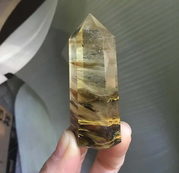 Yellow fused stone crystal column hexagonal prism 1PC