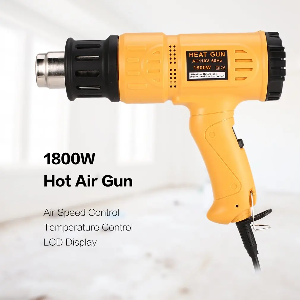 

1800W Digital LCD Electric Hot Air Heat Gun Temperature Fan Adjustable Shrink Paint Stripper Rework DIY Tool + Nozzle