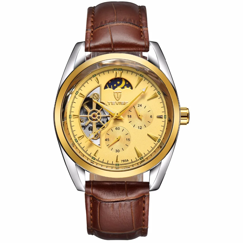 

TEVISE Mechanical Watch Men Water Resistant Vintage Leather Strap Men'S Business Watches