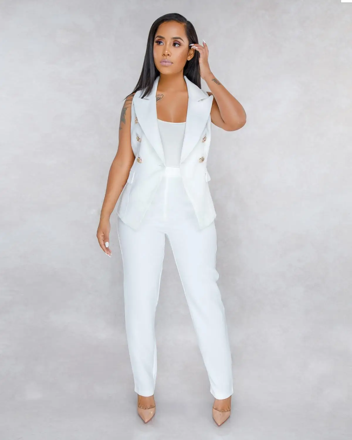Echoine белый OL офисный женский Блейзер костюм комплект из 2 предметов элегантные рабочие брюки костюмы combinaison femme куртка и брюки костюм