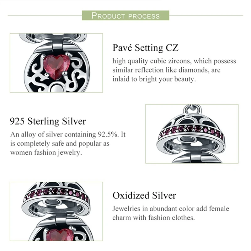 WOSTU Real 925 Sterling Silver 4 Colors Love Box Dangle Beads Fit Charm Bracelet Necklace Jewelry Making Gift FIC689