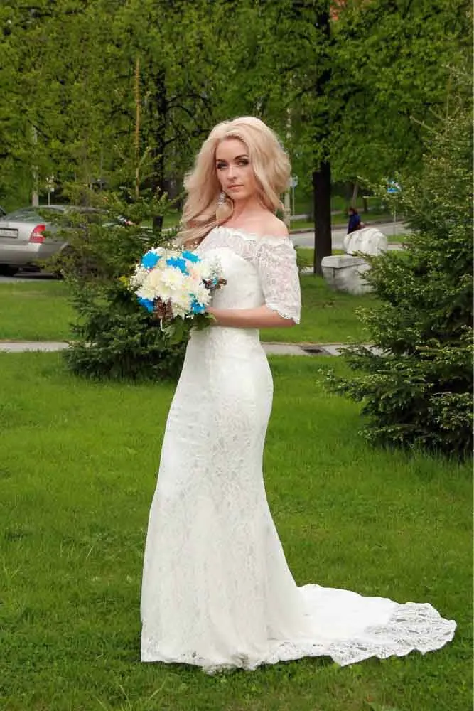 casual wedding dresses JIERUIZE White Lace Boho Mermaid Wedding Dresses Half Sleeves Off The Shoulder Beach Bridal Dresses Elegant Wedding Gowns summer wedding guest dress