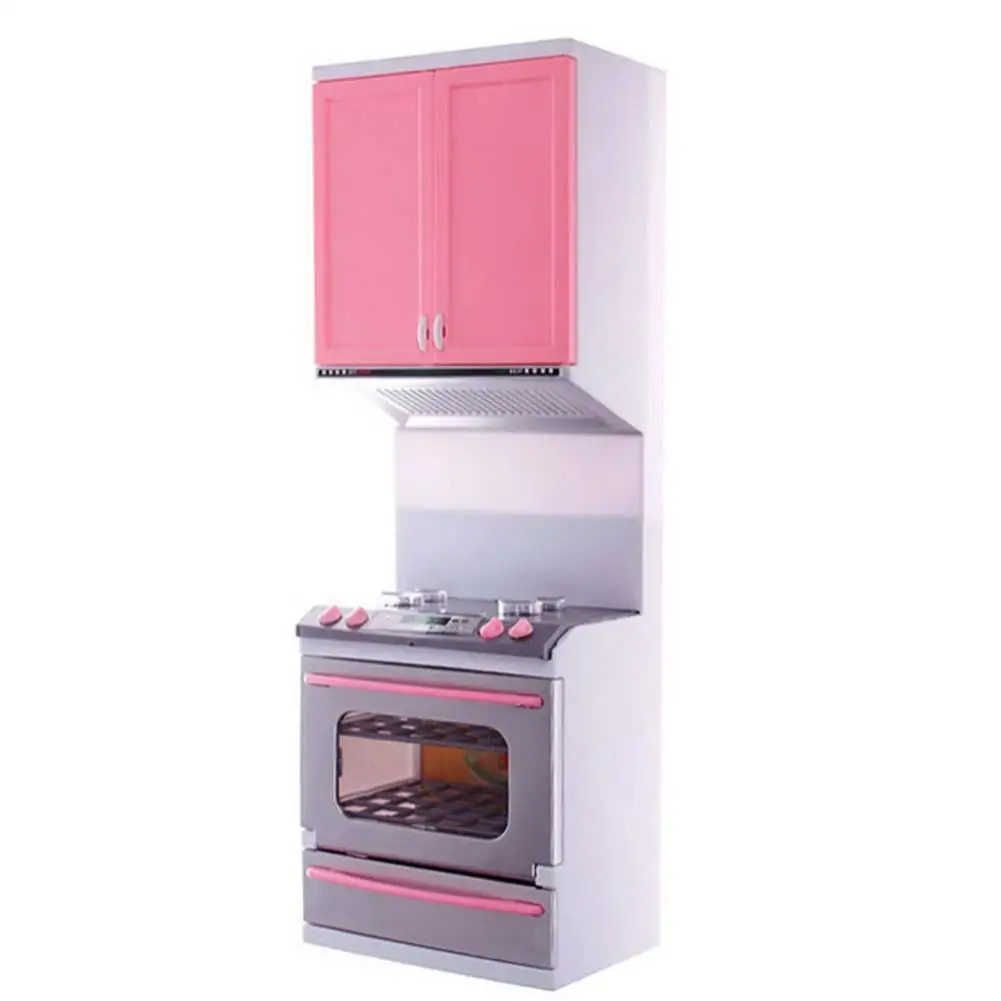 Pink Sale Kid Kitchen Fun Toy Pretend Play Cook Cooking Cabinet Stove Set Toy US 