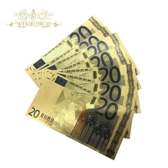 10 unids/lote colorido Europea billetes de moneda 20 billetes en euros en oro de 24K de dinero falso para regalos 10 unids/lote colorido Europea billetes de moneda 20 billetes en euros en oro de 24K de dinero falso para regalos