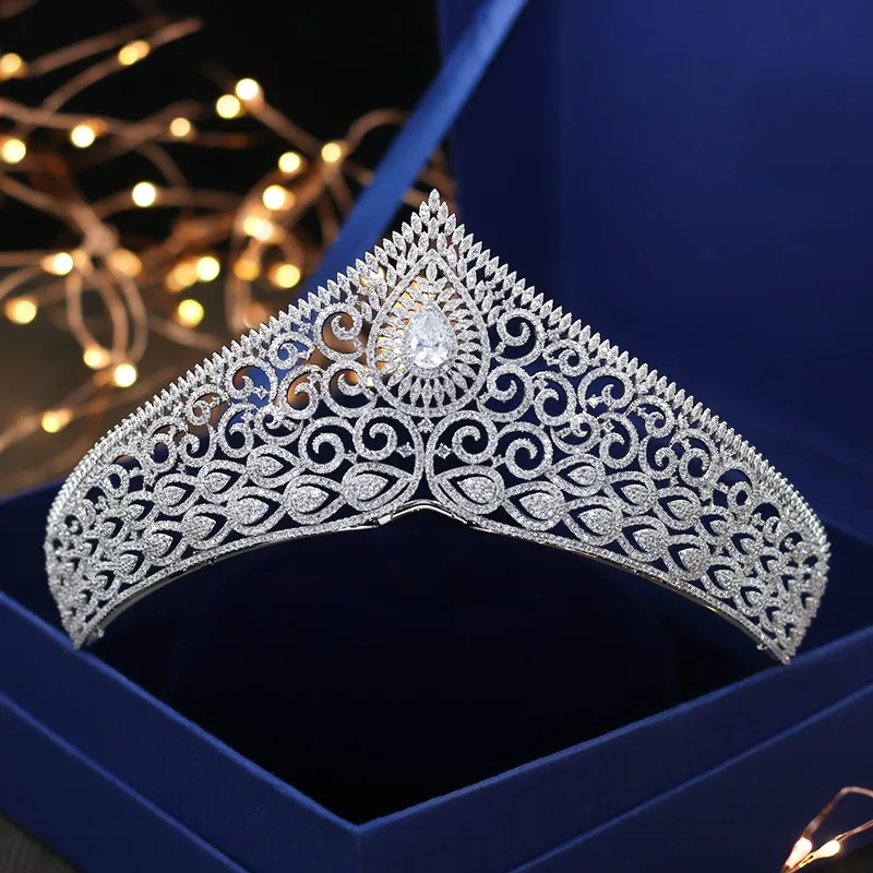 

Jonnafe Fashion Full Cubic Zircon Wedding Hair Crown Women Accessories White Gold Princess Tiara Bridal Headpiece