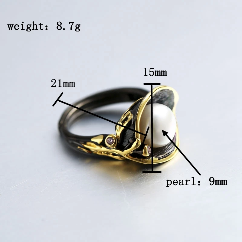 LouLeur 925 Стерлинговое Серебро 9 мм жемчужные кольца золотые ручной работы Регулируемые винтажные кольца с натуральным пресноводным жемчугом для женщин ювелирные изделия
