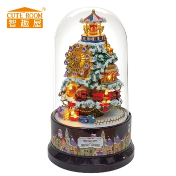 

New Furniture Doll House Wooden Miniature DIY DollHouse Furniture Kit Assemble Rotary Music Box Doll Home Toys For children B30