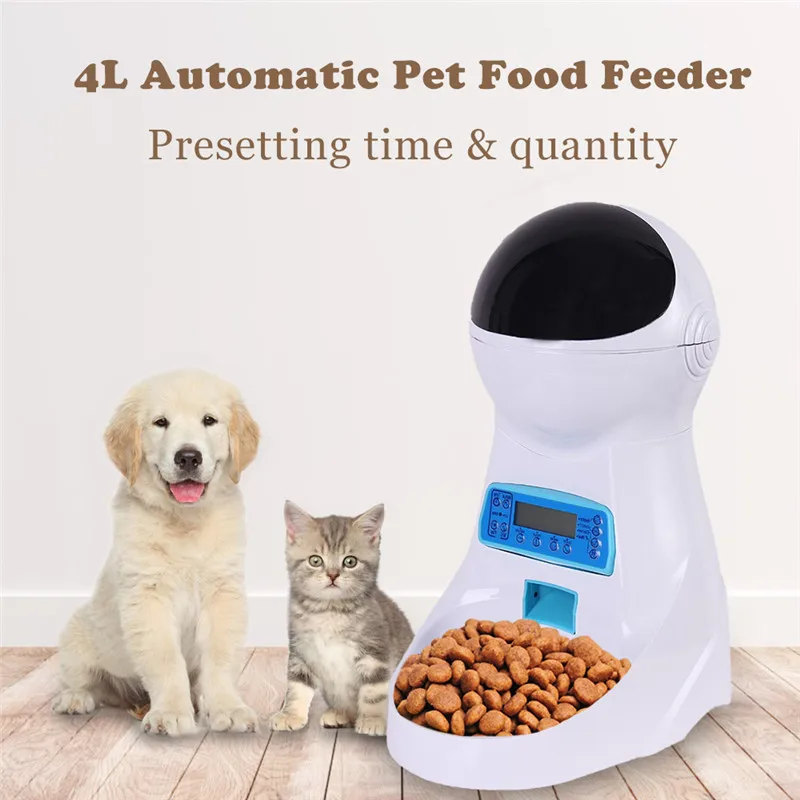 

4L Automatic Pet Feeder With Voice Recording Pet Food Bowl For Medium Small Dog Cat LCD Screen Dispenser 4 Times One Day