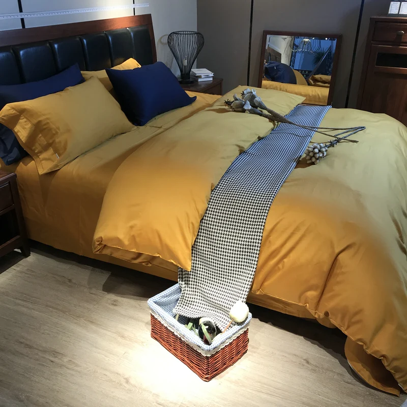 Dreamort Египетский хлопок сплошной простой стиль 4 шт. queen King size постельный комплект простыня+ пододеяльник+ наволочка