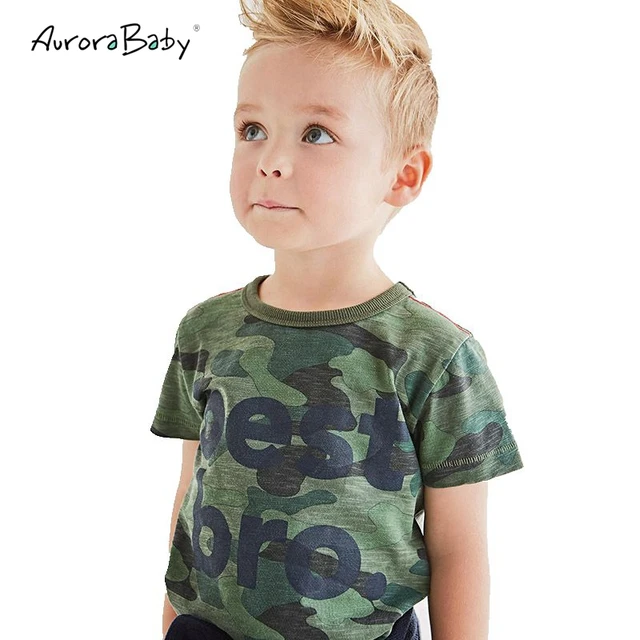 2018 Summer Boys Olive Green T shirts Short sleeve Cotton Army Boy T