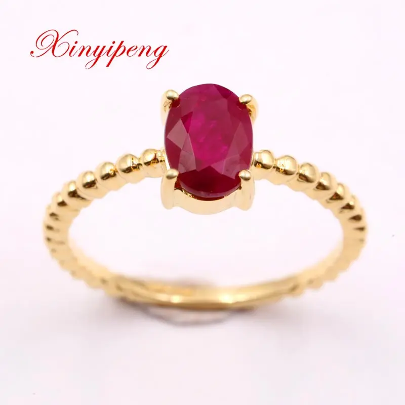 

Xin yi peng 18 k yellow gold inlaid 1 ct natural ruby ring woman ring simple birthday, anniversary gift