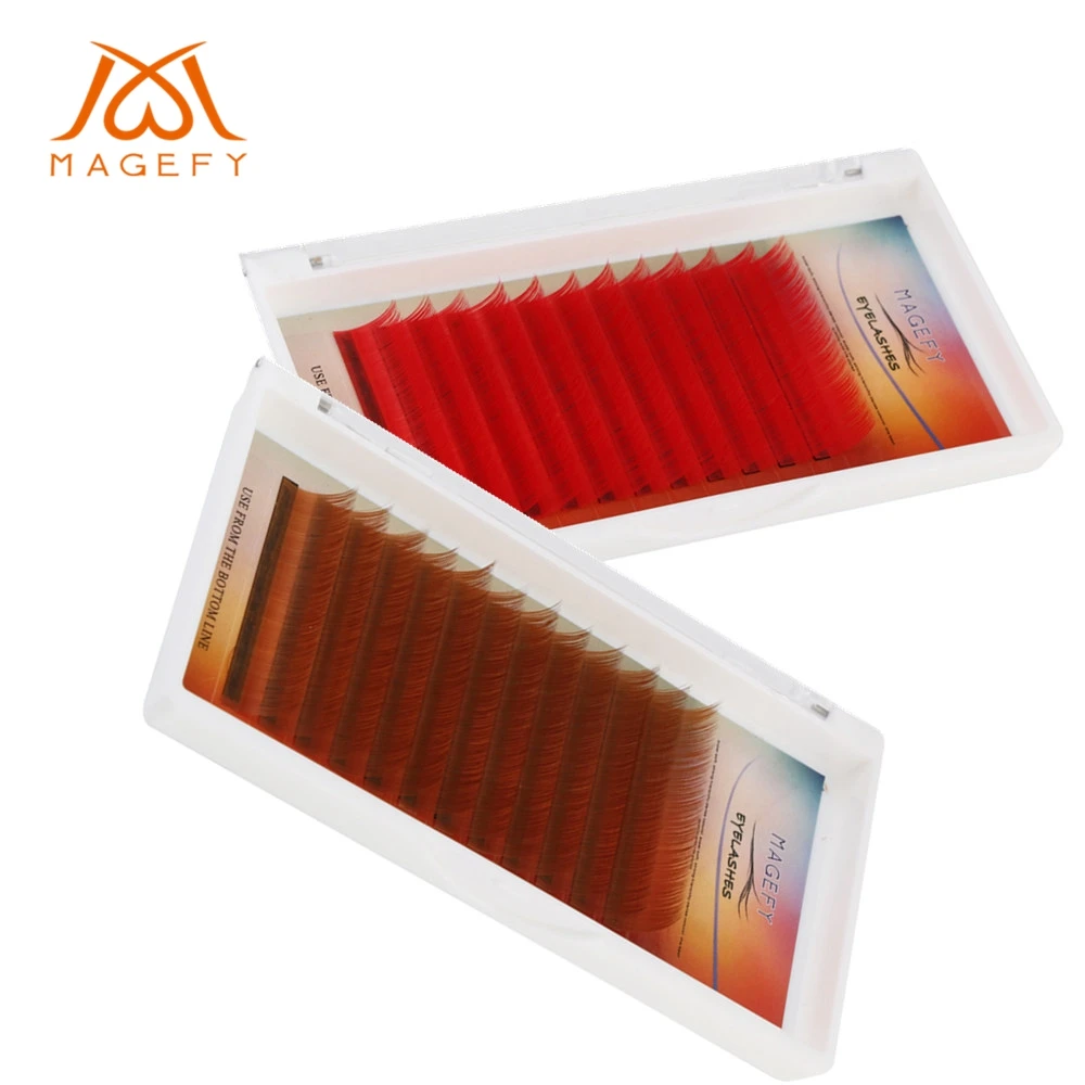 

MAGEFY C Curl Silk 13mm Mink False Lashes Red Brown Eyelashes Individual Colored Lashes Faux Volume Cilia Eyelash Extensions