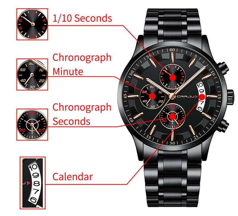 Relogio Masculino 2019 Mens Watches Top Brand Luxury Crrju New Fashion Business Chronograph Black Male Wristwatch Men Watch 2019 (2)