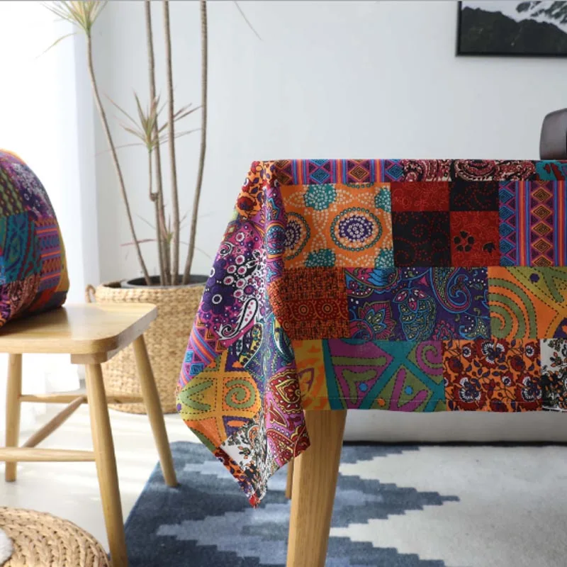 

American Style Cotton Linen Tablecloths Geometry Printing Washable and Splashproof Rectangle Table Covers for Dining Table