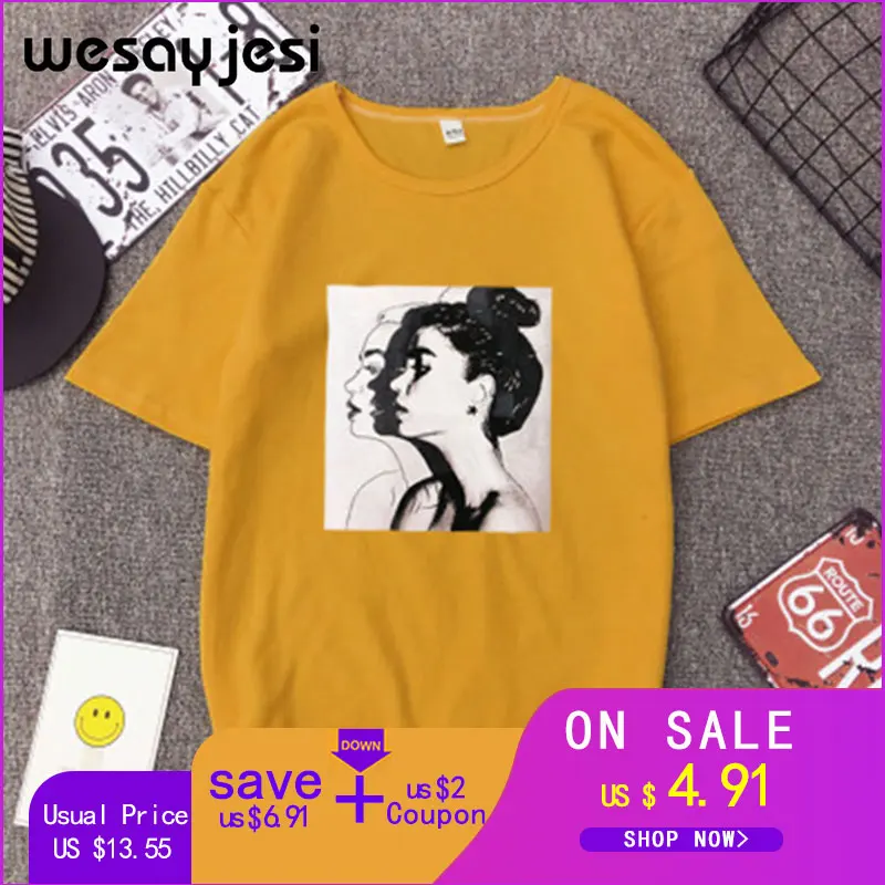 

Fashion women t-shirts 2019 plus size women streetwear top female shirt harajuku white tshirt for women yellow aesthetic