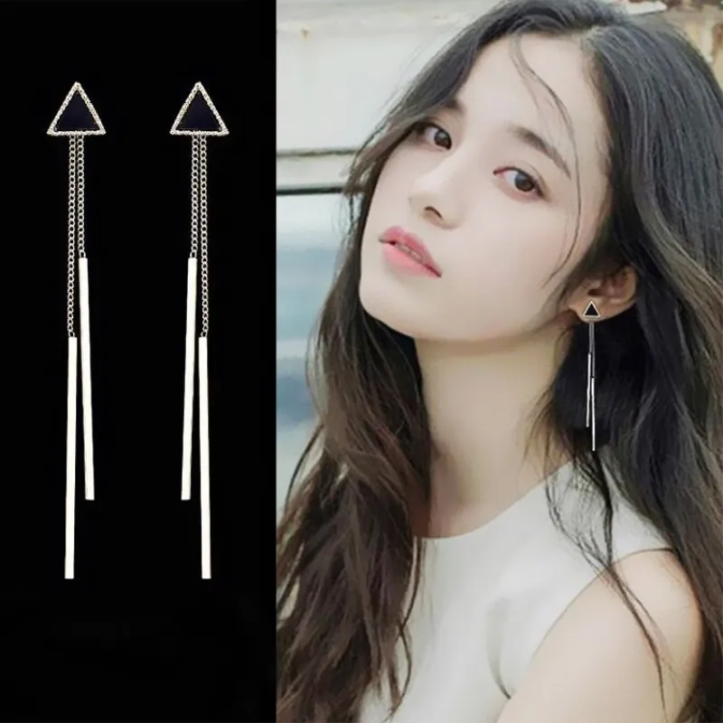 

EK850 Hot Fashion Jewelry LOVE Long Tassel Triangle Bar Drop Earring For Women Statement Sweet Ear Line Brincos Pendientes