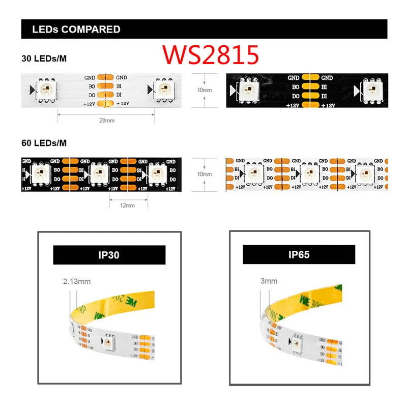 5 В/12 В м WS2812B индивидуальная Адресуемая WS2811 WS2812 WS2813 WS2815 WS2818 30/60Led/M умная Пиксельная