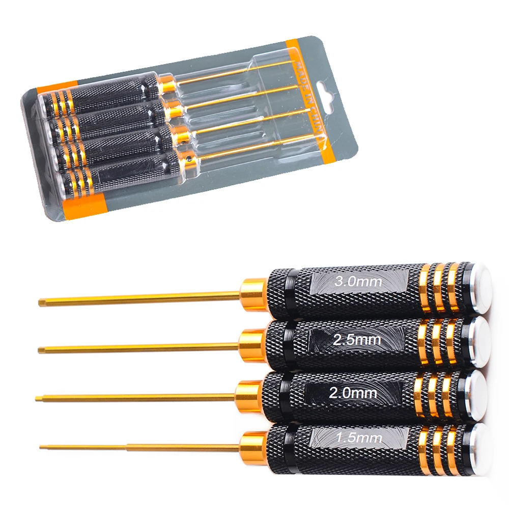

4pcs/set RC Tools-hex screw driver set titanium plating hardened 1.5 2.0 2.5 3.0mm screwdriver For Rc helicopter Rc toys