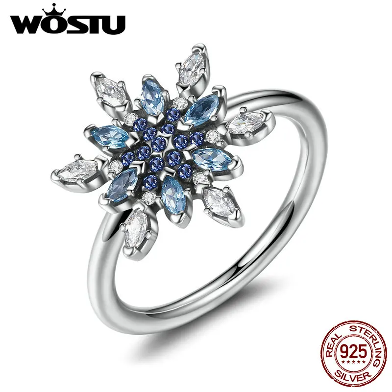 100% Real 925 Sterling Silver Crystallized Snowflake Rings ...