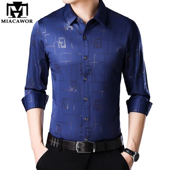 

MIACAWOR New Shirts Men Casual Shirt Print Shirt Spring Long Sleeve Camisa Masculina Slim Fit Social Shirts Men Clothing C491