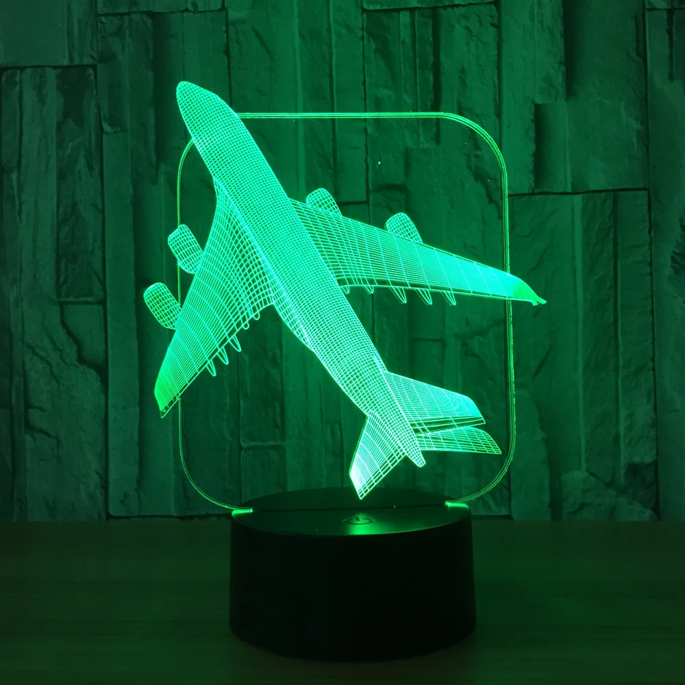 3D Airplane 3D Illusion Night Light 7 Changeable Colors LED Desk Lamp Gifts NEW 