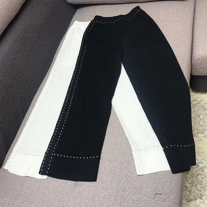 

2019 Temperament Wide Leg Pants Suit Female Summer Hollow Short-Sleeved Shirt Pants Two-Piece Set