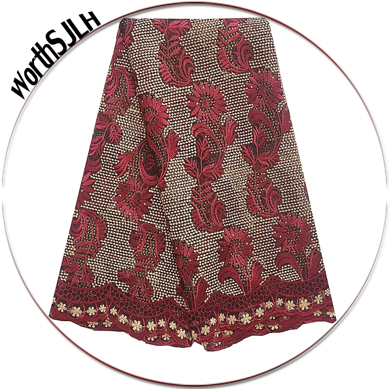 Wine Net Lace Fabric 2018 Party Nigerian Latest Wedding Lace Fabrics 5