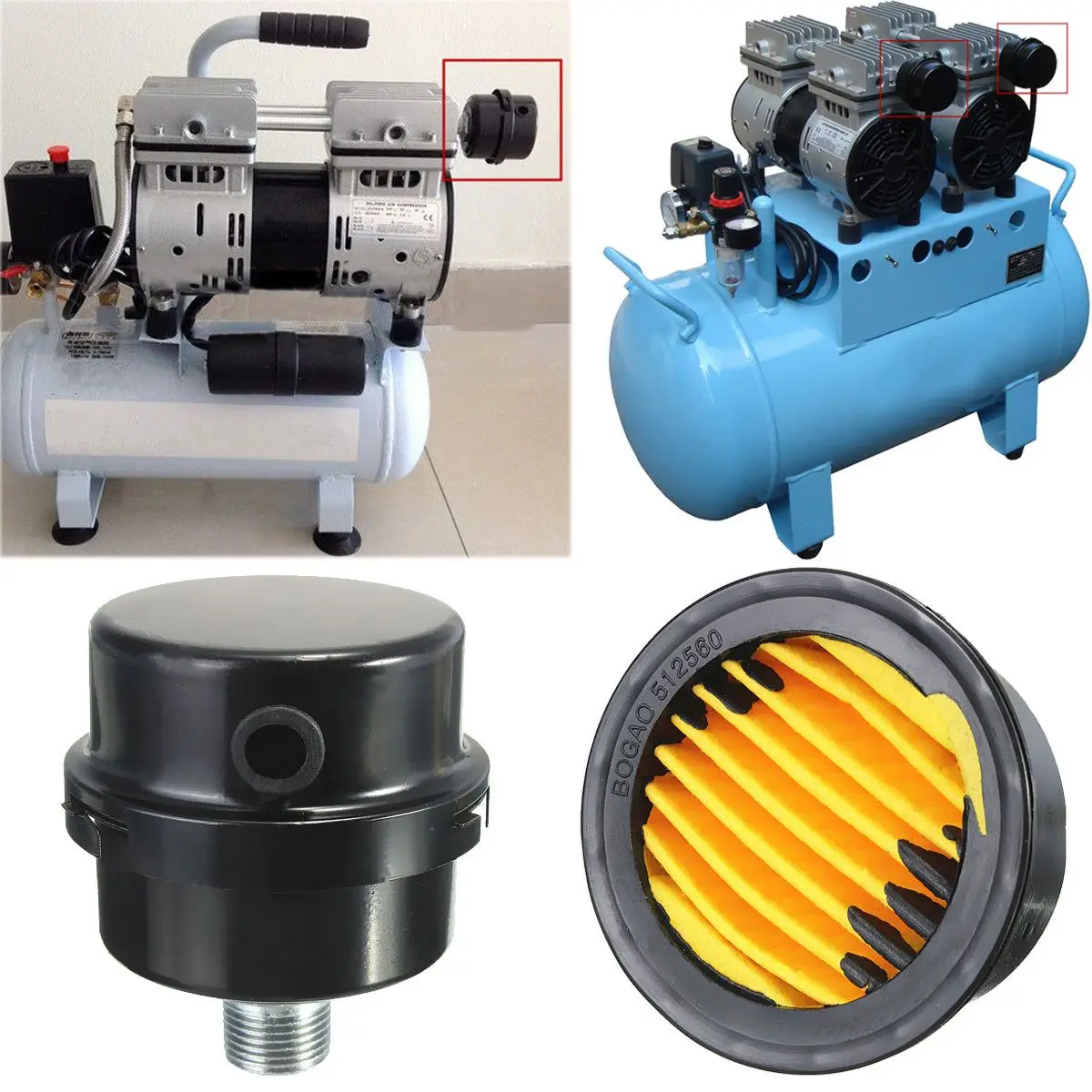 1 шт. 3/" BSP воздухозаборник глушитель фильтра 16 мм резьба Черный Металлический воздушный фильтр Глушитель шума для безмасляного воздушного компрессора запчасти