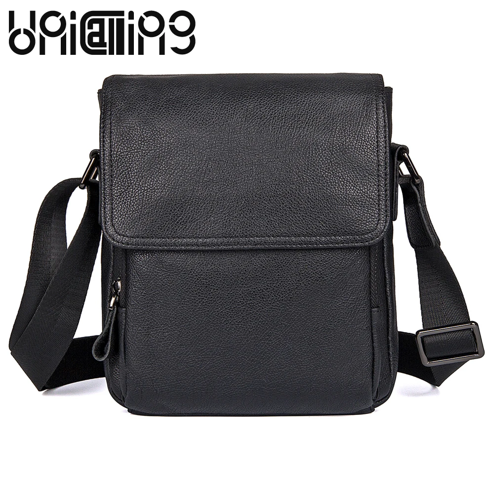 

UniCalling Fashion Solid Color men small shoulder bags Leisure cow laether men bag Cover Genuine Leather men messenger bags