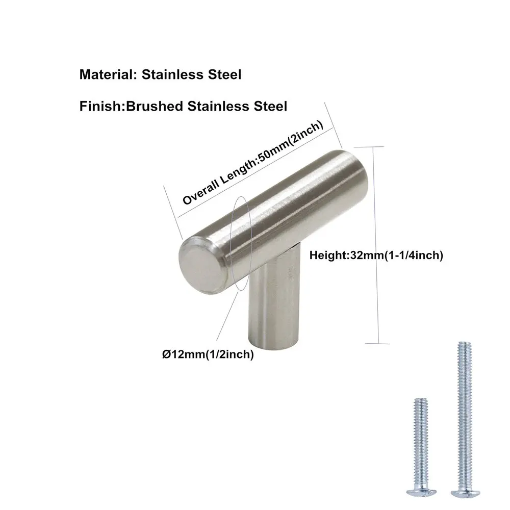 50mm Overall Length Modern Kitchen Cupboard Door Handles Brushed Brass Single 20