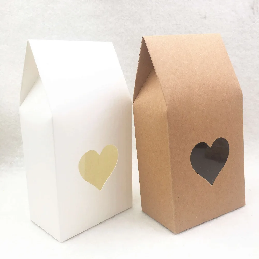 

30pcs Brown/white Paper handmade candy bags Paper brown stand up window gift boxes for wedding/Gift/Jewelry/Food Packing Bags