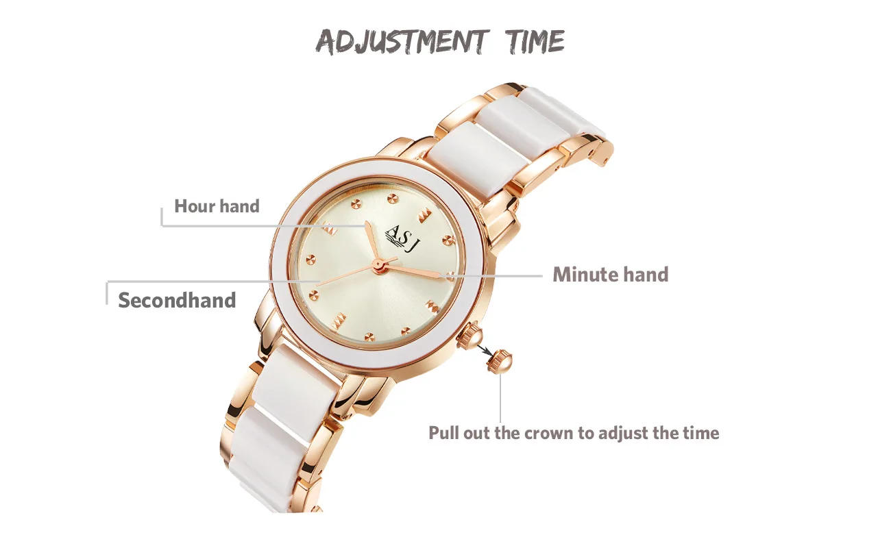 ASJ роскошные женские часы розовые керамические золотистые женские браслеты модные кварцевые часы наручные часы reloj mujer relogio feminino