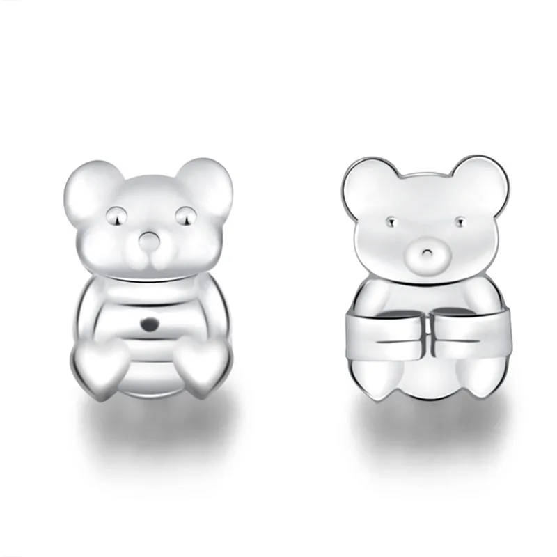 ROMAD/1 пара милых сережек с медведем для сережек, аксессуары для мужчин и женщин, Ушная опора для ушей, опт A40000 - Цвет: Silver
