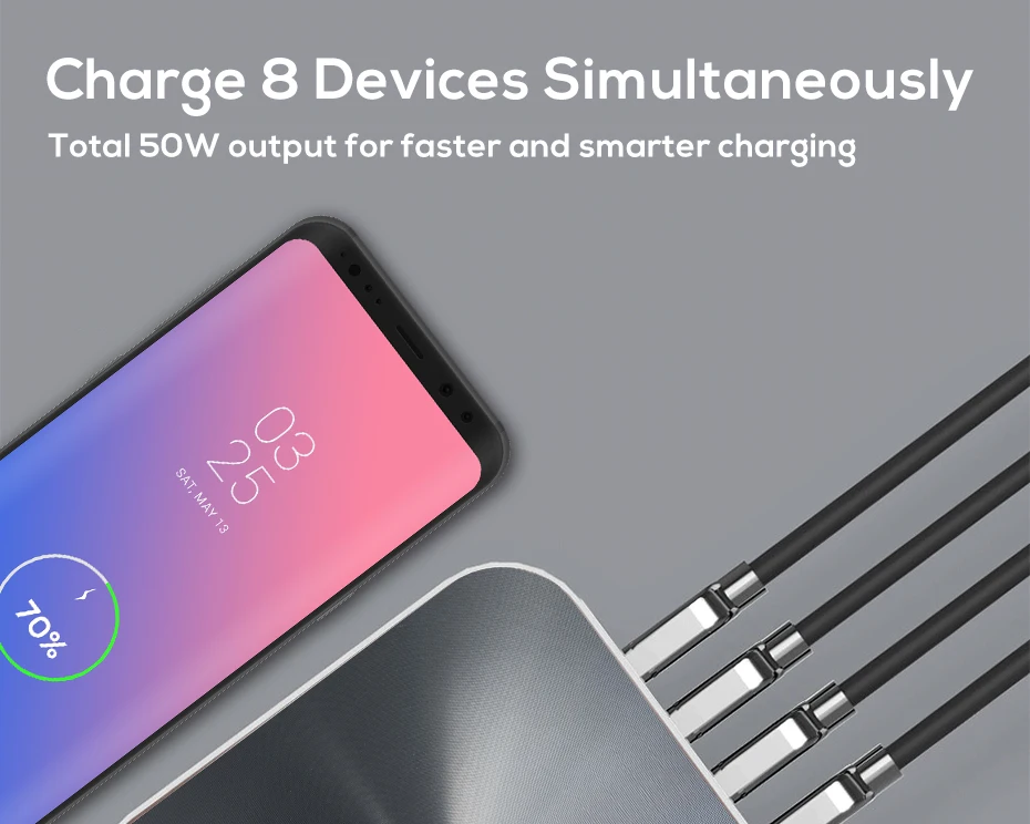 TOPK B829Q 8-Порты и разъёмы 50 Вт Quick Charge 3,0 USB Зарядное устройство для iPhone samsung Xiaomi huawei EU/US/UK AU разъем для рабочего стола, Быстрый Телефон Зарядное устройство