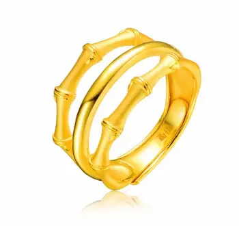 

Hot sale 999 Solid 24K Yellow Gold Ring Lucky Bamboo Ring Band 6.26g