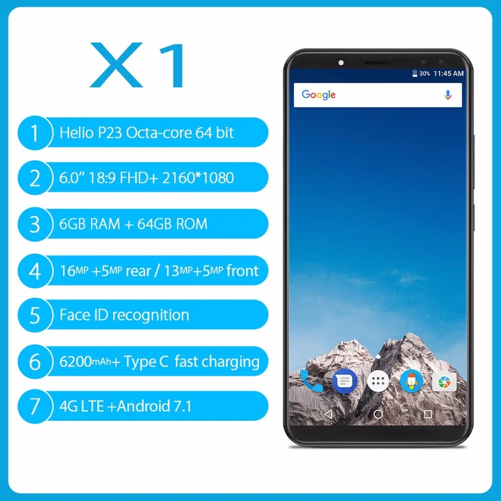 Vernee X1 Android 7 1 мобильный телефон 5 99 ''MT6763 Восьмиядерный 6G Оперативная память 64G
