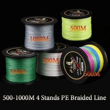 Ультра-сильная тяга Рыбалка линия 4 нити 500-1000 м pe плетенка пресноводных и морской Big Fish гладкая Рыбалка основной линии