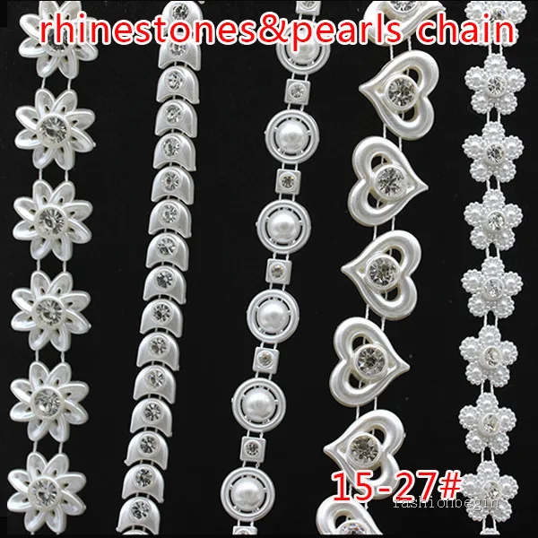

1/10yard Acrylic pearl chain crystal rhinestone chain sew on Accessories beaded trim sewing wedding Dress craft applique 15#-27#