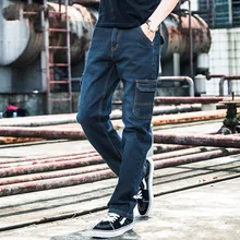 Осенне-зимние джинсы, Мужские повседневные джинсовые брюки с несколькими карманами, Мешковатые Свободные джинсы, прямые комбинезоны, брюки-карго размера плюс 46 48