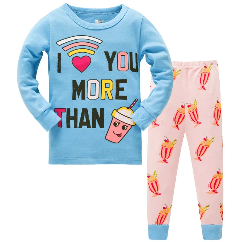 Повседневные хлопковые домашние пижамные комплекты для девочек; детские пижамы с длинными рукавами с героями мультфильмов; комплекты одежды; Детский Повседневный пижамный комплект для девочек
