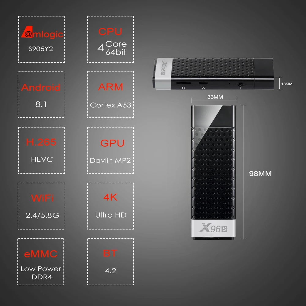 Интеллектуальная ТВ приставка PULIERDE X96S Amlogic S905Y2 4 ГБ 32 Android 8 1 4K HDMI ключ 2 ГГц/5 ГГц Wi Fi