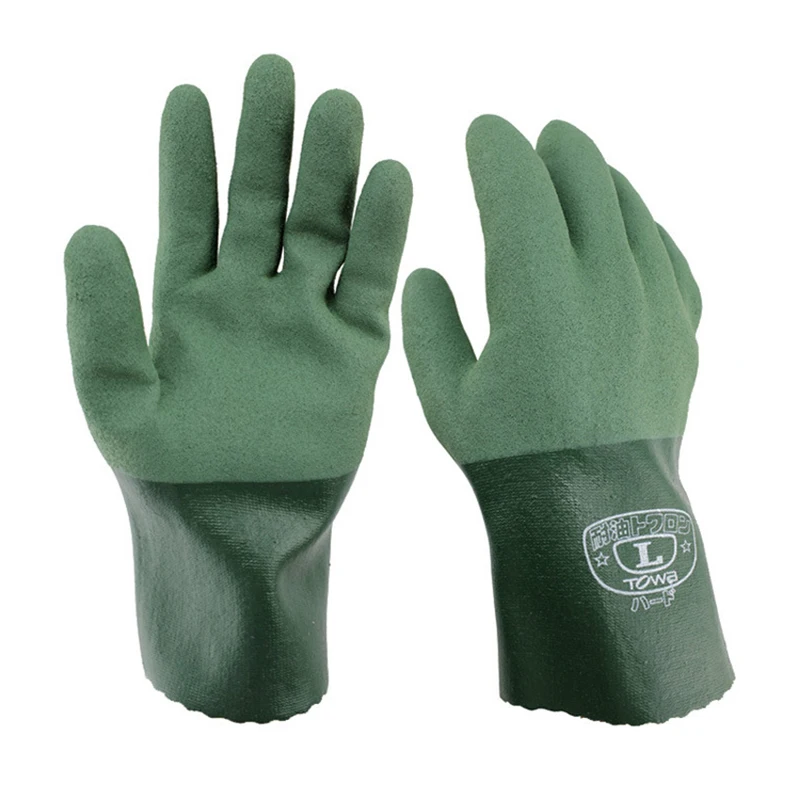 Working Glove Green Acid Alkali Ressistant Gloves Nitrile + Rubber Oil Resistant Anti skid