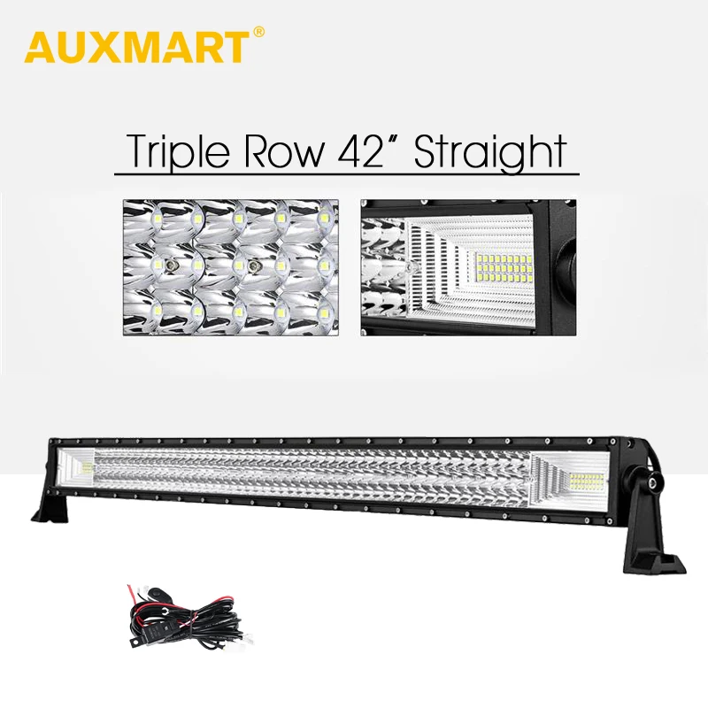 

AUXMART 594W 42" Straight LED Light Bar 3-Row Cree Chips Combo Beam Offroad Led Work Light for ATV Truck PickUp SUV 4X4 12v 24v