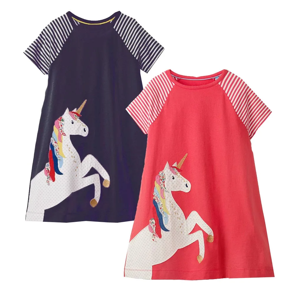 

2PCS Girls Summer Dress with Animal Appliques Cotton Baby Girl Clothes Unicorn Party Kids Dresses for Girls Costume Princess