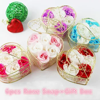 

6Pcs/Box Bathing Soap Artificial Flower Gift Heart Shaped Rose Bathing Soap Day Mother's Day Wedding Party Gift 10 cm x 6 cm