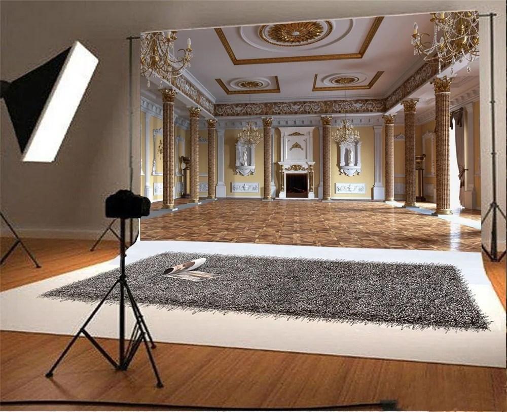 Laeacco Luxury Palace Interior Fireplace Chandelier Photography Backgrounds Customized Photographic Backdrops For Photo Studio