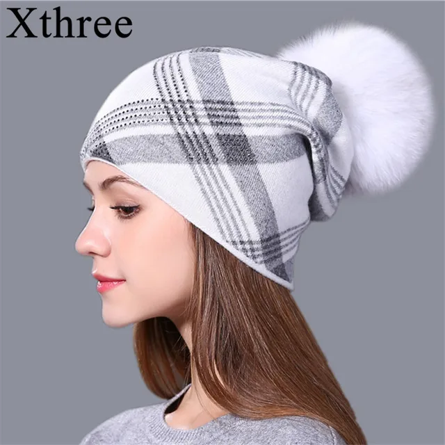 Buy Xthree 2017 new plaid Knitted Hat for Women Winter